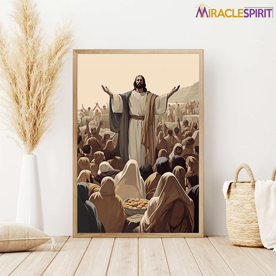 Jesus Feeds the 5000, Bible Wall Art, 5 Loaves of Bread and 2 Fish