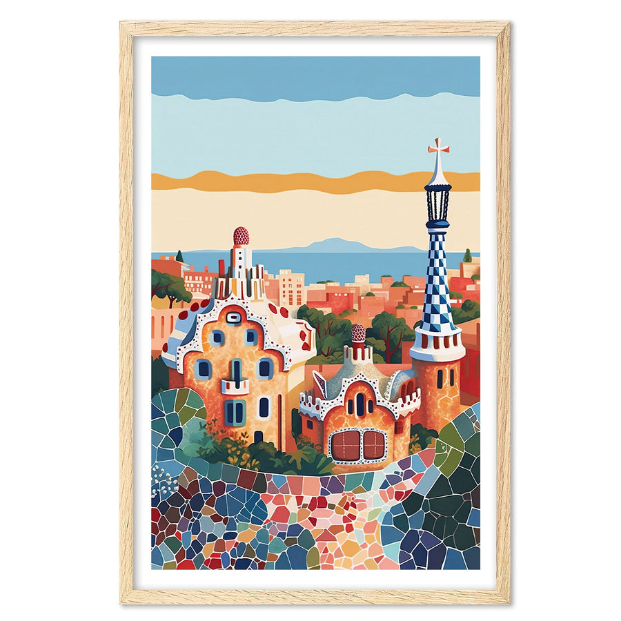 Park Guell Art Print, Travel Print, Travel Poster, Travel Gift, Housewarming Gift (UNFRAMED)