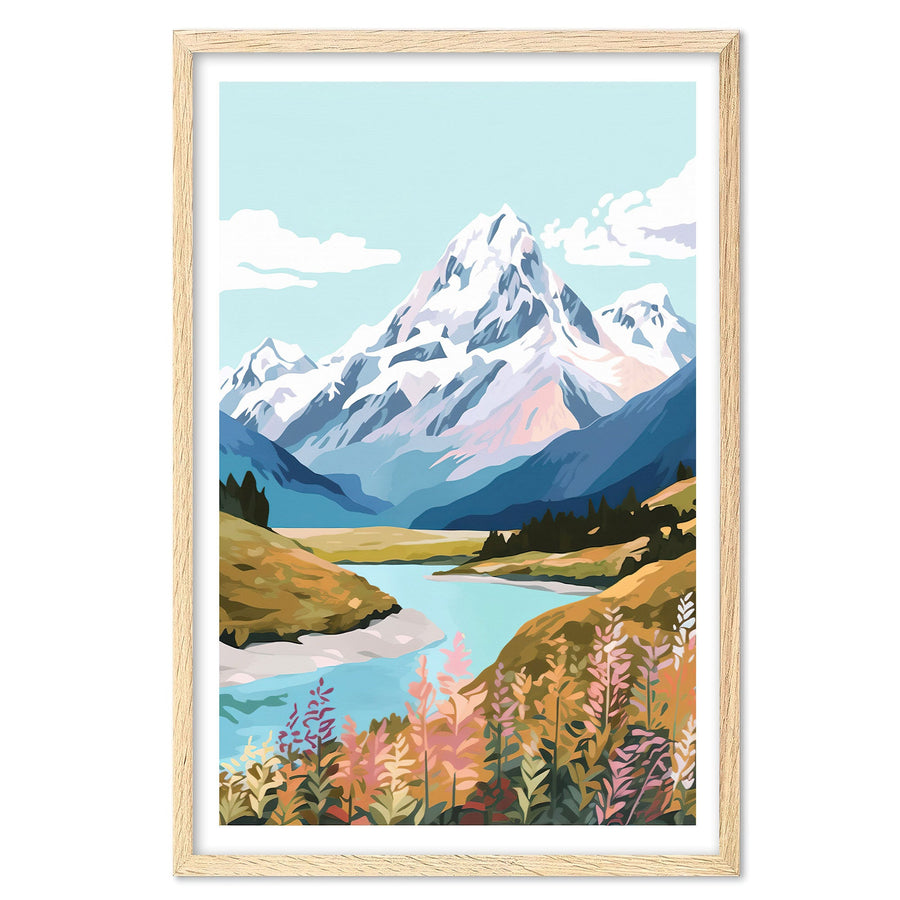 Aoraki Mount Cook Art Print, Travel Print, Travel Poster, Travel Gift, Housewarming Gift (UNFRAMED)