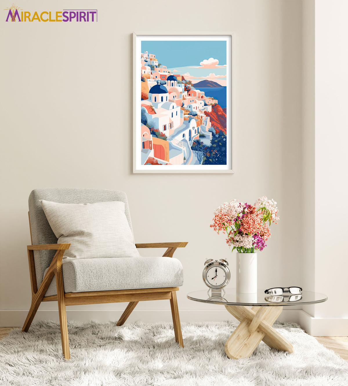 Santorini Art Print, Travel Print, Travel Poster, Travel Gift, Housewarming Gift (UNFRAMED)