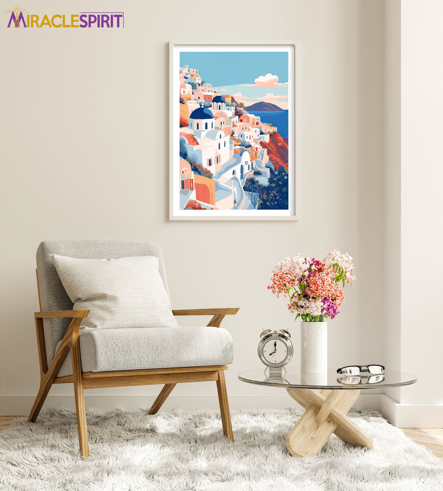Santorini Art Print, Travel Print, Travel Poster, Travel Gift, Housewarming Gift (UNFRAMED)