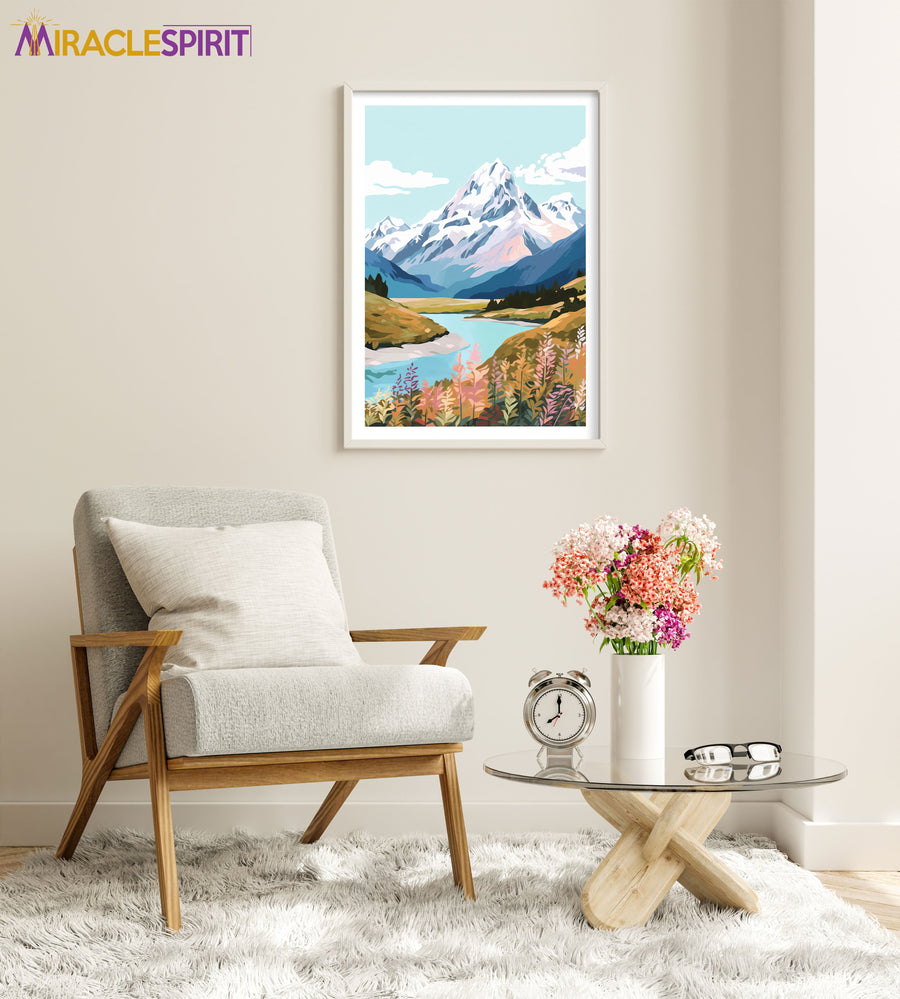 Aoraki Mount Cook Art Print, Travel Print, Travel Poster, Travel Gift, Housewarming Gift (UNFRAMED)