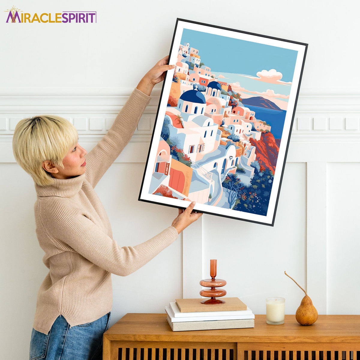 Santorini Art Print, Travel Print, Travel Poster, Travel Gift, Housewarming Gift (UNFRAMED)