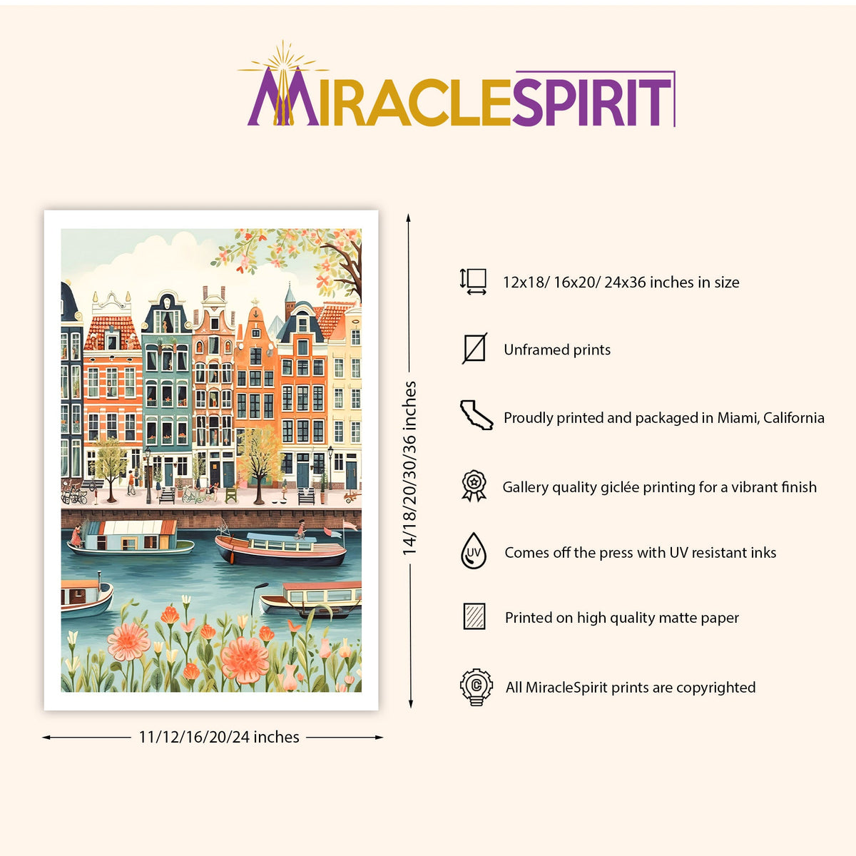 Amsterdam Art Print, Travel Print, Travel Poster, Travel Gift, Housewarming Gift (UNFRAMED)