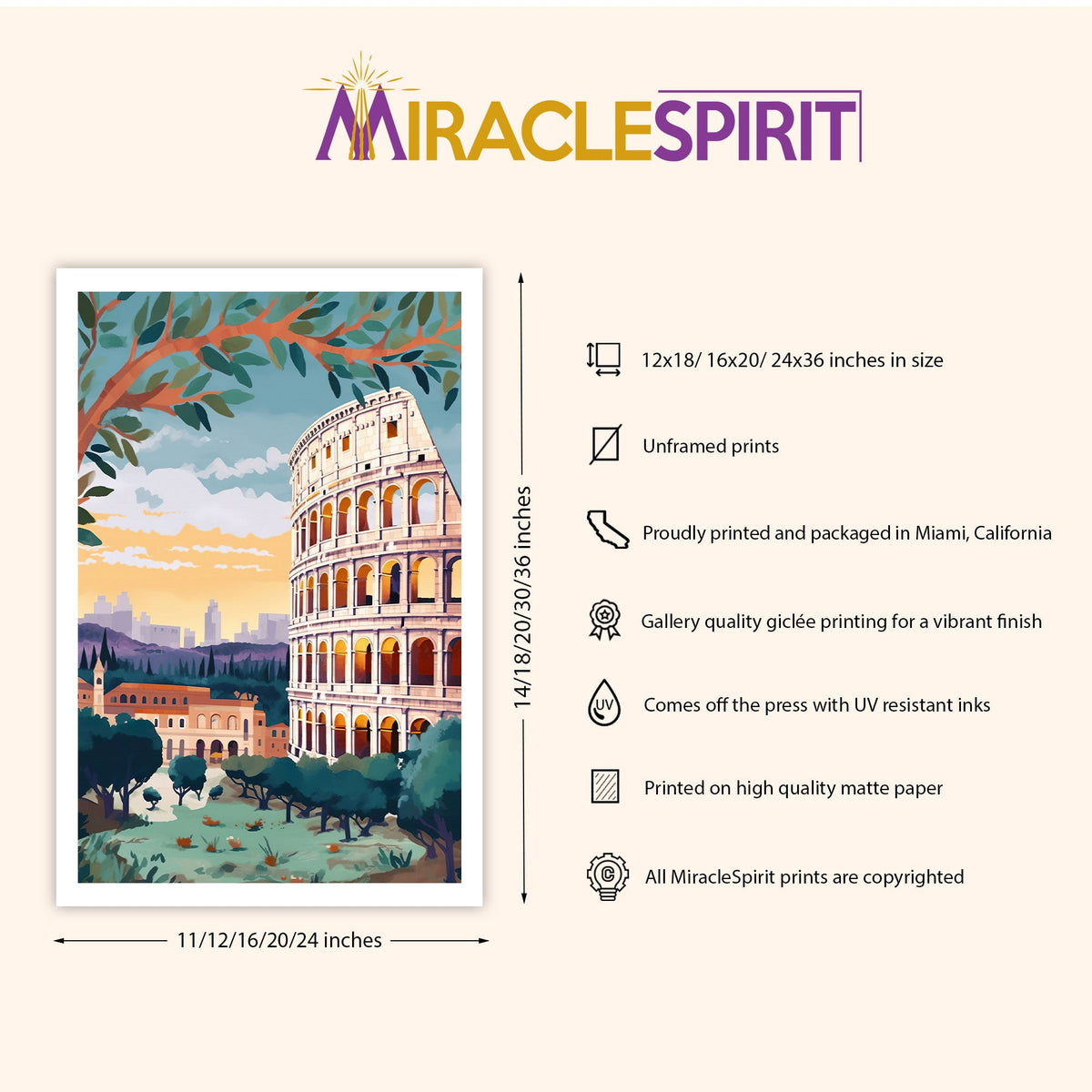 The Colosseum Art Print, Travel Print, Travel Poster, Travel Gift, Housewarming Gift (UNFRAMED)