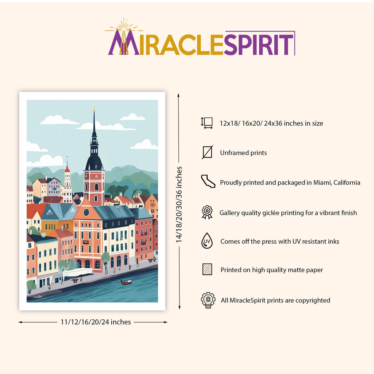 Riga Art Print, Travel Print, Travel Poster, Travel Gift, Housewarming Gift (UNFRAMED)