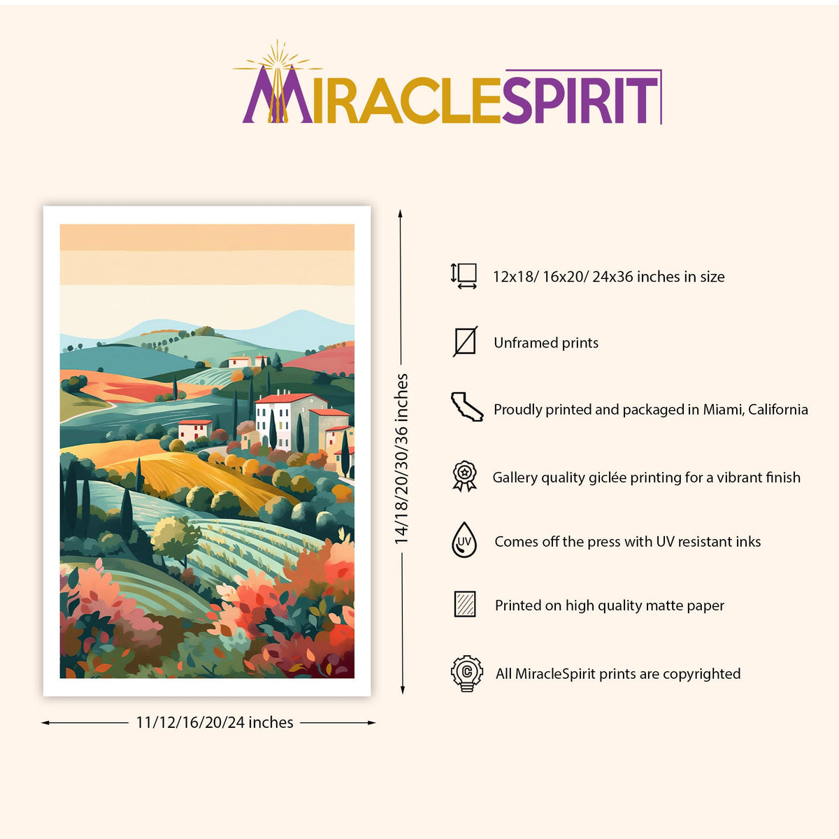 Tuscany Art Print, Travel Print, Travel Poster, Travel Gift, Housewarming Gift (UNFRAMED)