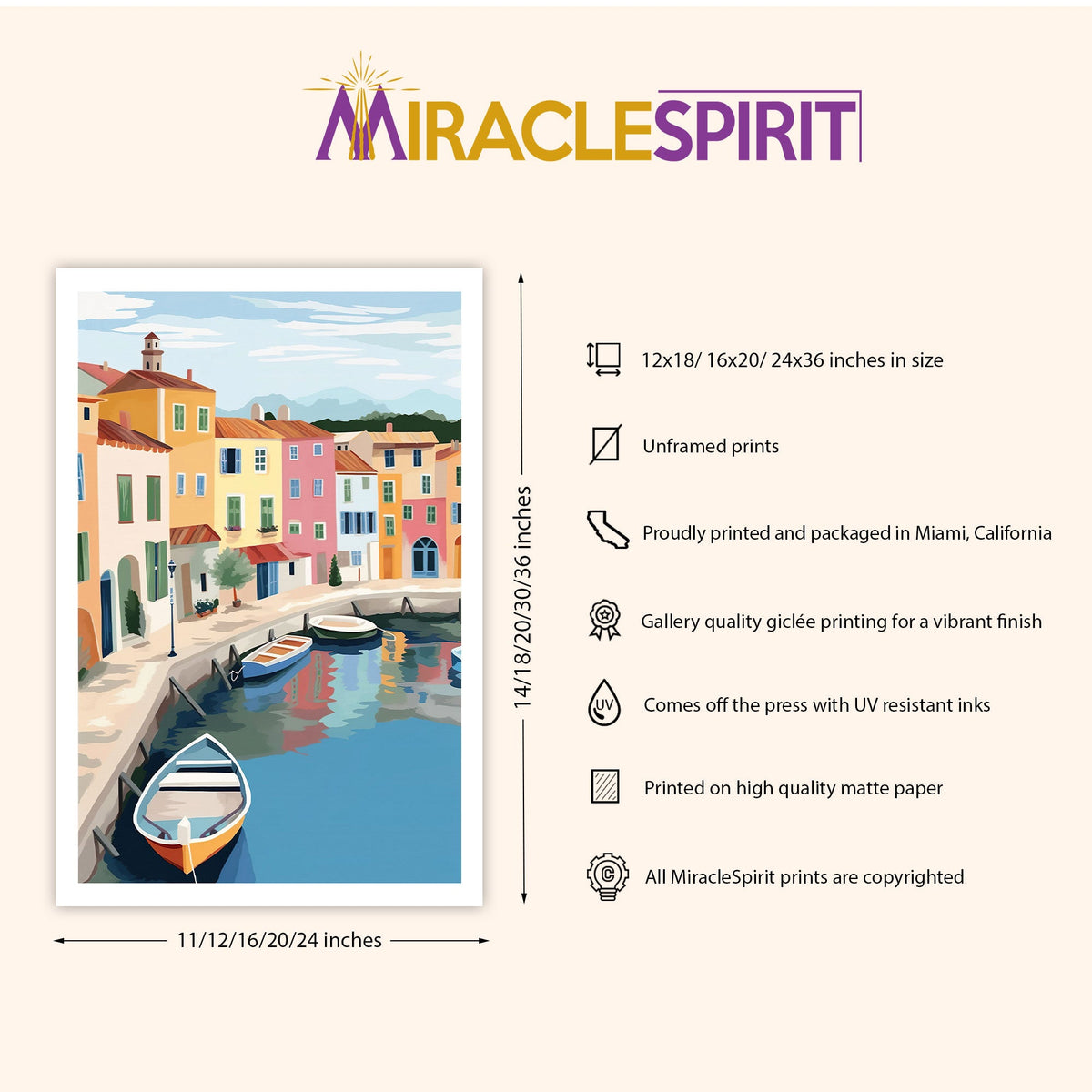 Port Grimaud Art Print, Travel Print, Travel Poster, Travel Gift, Housewarming Gift (UNFRAMED)
