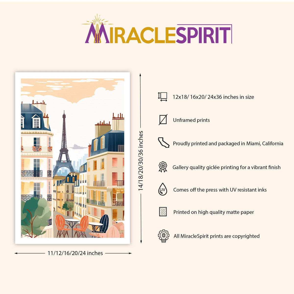 Paris Art Print, Travel Print, Travel Poster, Travel Gift, Housewarming Gift (UNFRAMED)