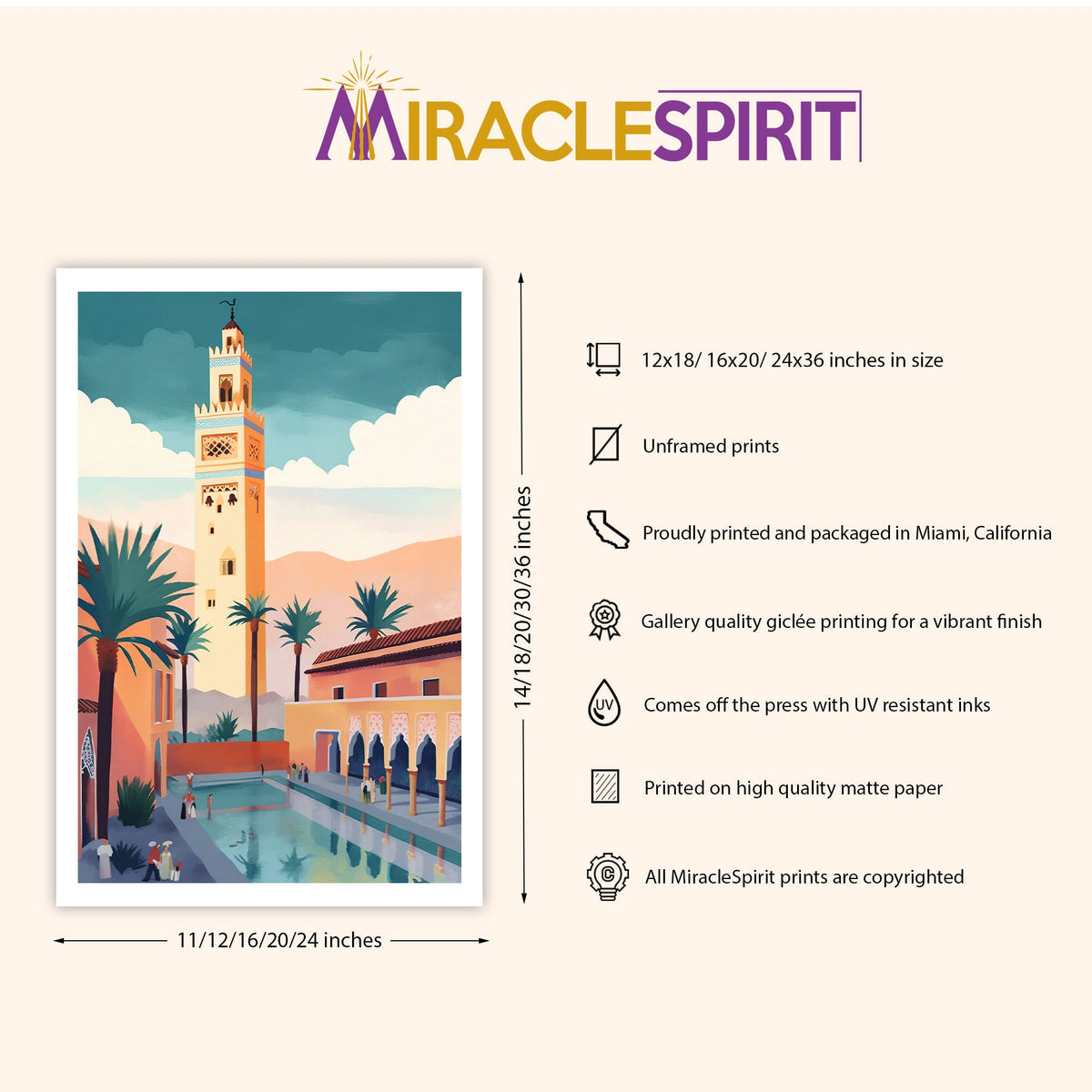 Marrakech Art Print, Travel Print, Travel Poster, Travel Gift, Housewarming Gift (UNFRAMED)