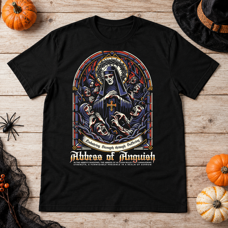 Abbes of Anguish T-Shirt – Classic Halloween Graphic Design Graphic Tee - Color: black