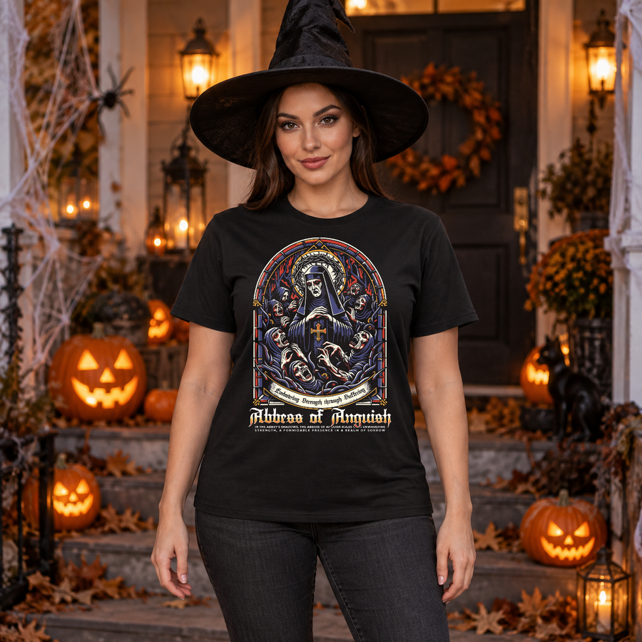 Abbes of Anguish T-Shirt – Classic Halloween Graphic Design Graphic Tee - Color: black