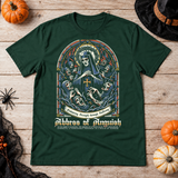 Abbes of Anguish T-Shirt – Classic Halloween Graphic Design Graphic Tee - Color: forest green