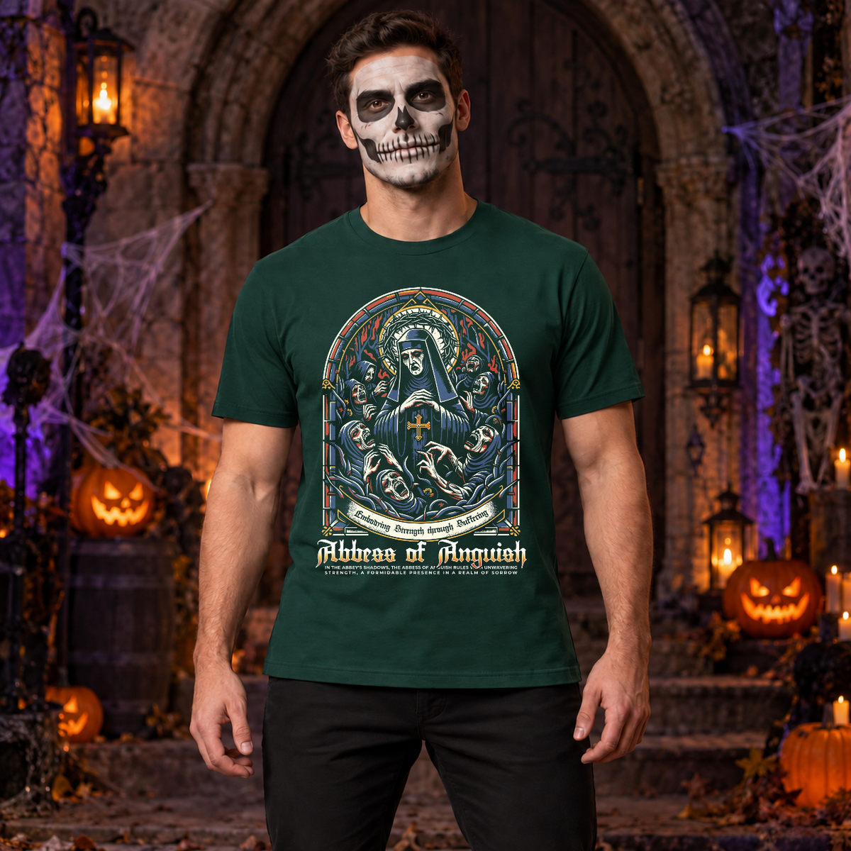 Abbes of Anguish T-Shirt – Dark Streetwear Graphic Design Graphic Tee - Color: forest green