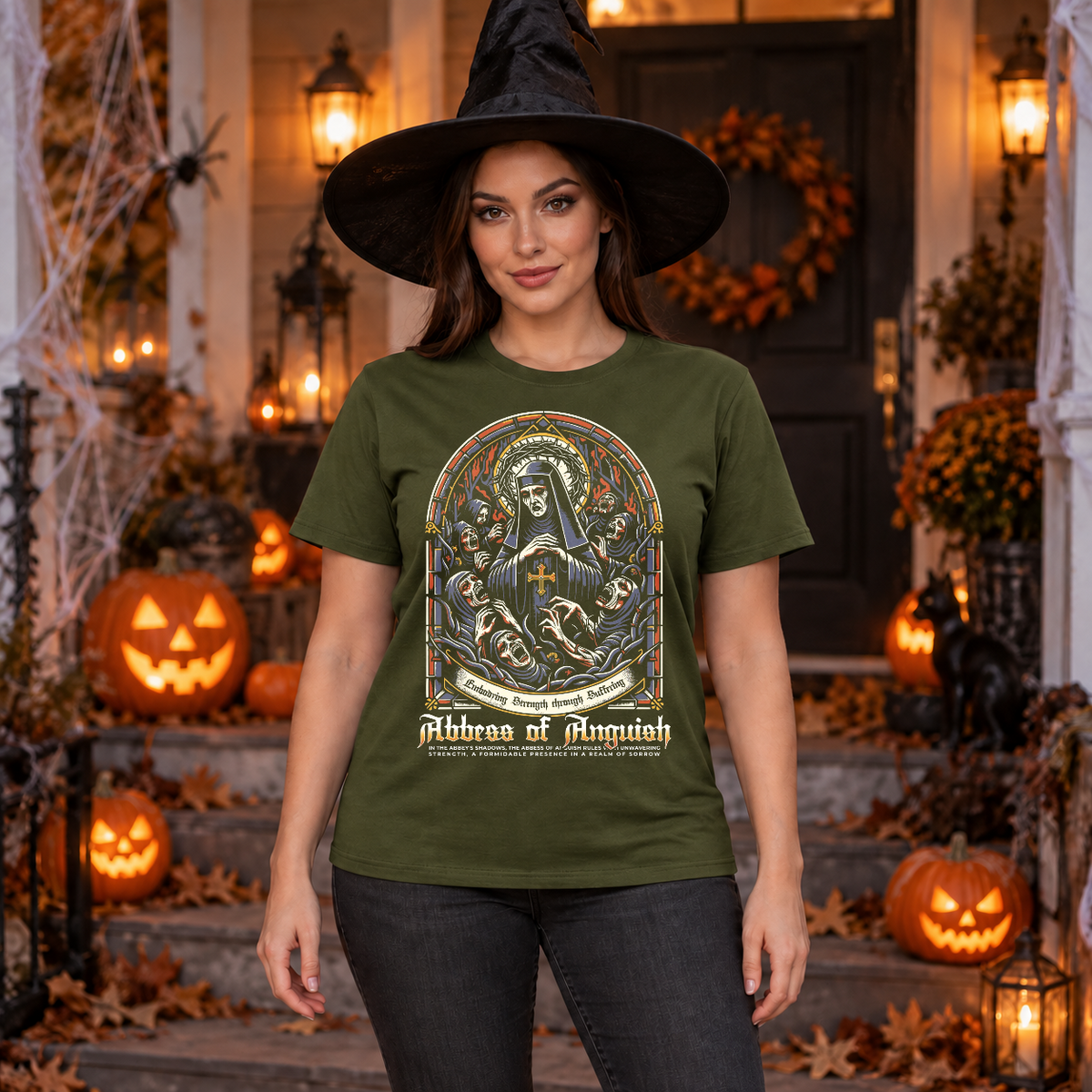 Abbes of Anguish T-Shirt – Dark Streetwear Graphic Design Graphic Tee - Color: military green