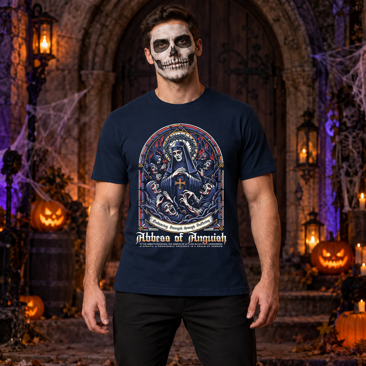Abbes of Anguish T-Shirt – Dark Streetwear Graphic Design Graphic Tee - Color: navy