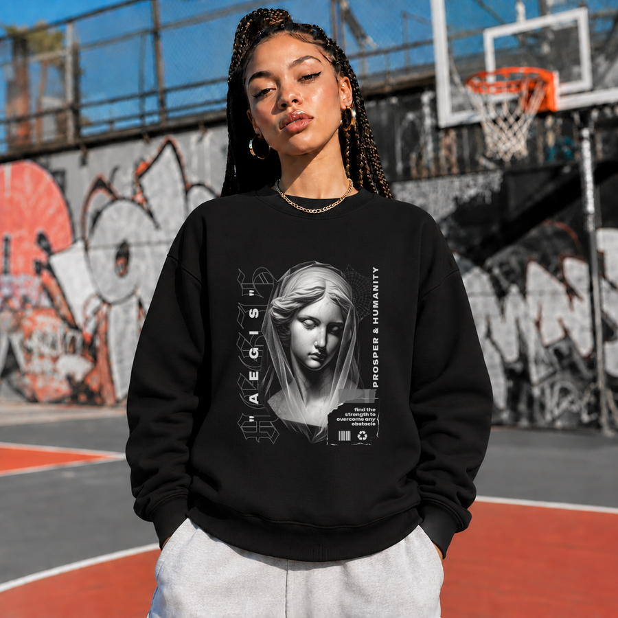 Aegis Bust Sweatshirt – Experimental Typography Graphic Sweatshirt - Color: black