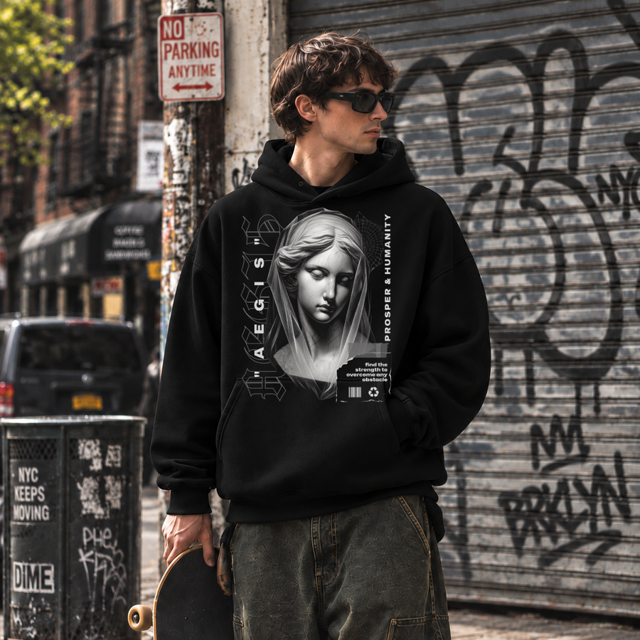 Aegis Bust T-Shirt – Experimental Typography Graphic Tee - Color: black