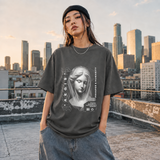Aegis Bust T-Shirt – Experimental Typography Graphic Tee - Color: Dark Heather