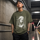 Aegis Bust T-Shirt – Experimental Typography Graphic Tee - Color: Military Green