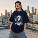 Aegis Bust T-Shirt – Experimental Typography Graphic Tee - Color: Navy