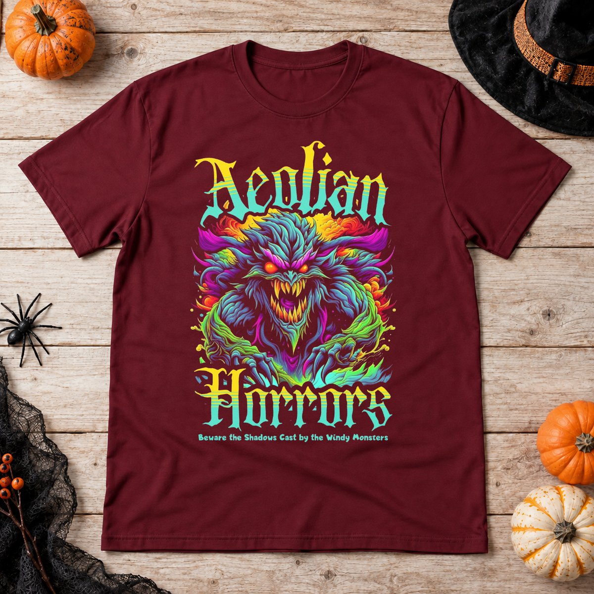 Aeolian Horrors T-Shirt – Dark Editorial Graphic Design Graphic Tee - Color: maroon