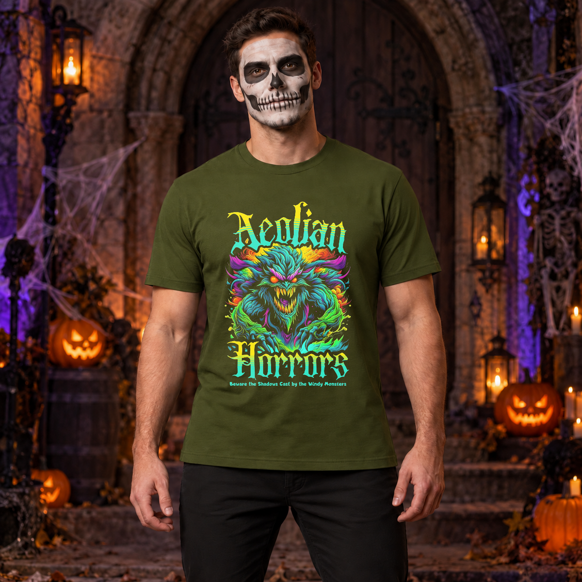 Aeolian Horrors T-Shirt – Dark Editorial Graphic Design Graphic Tee - Color: military green