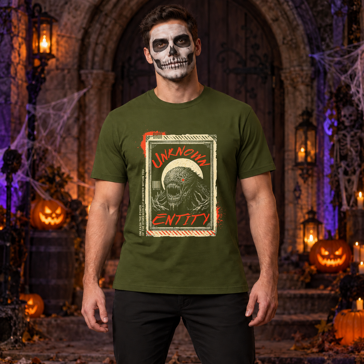 Alien monster T-Shirt – Zombie & Monster Horror Graphic Graphic Tee - Color: military green