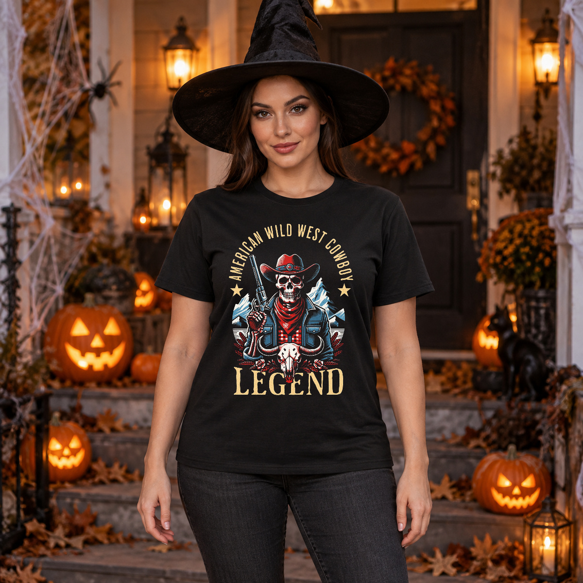 American Wild West Cowboy Legend T-Shirt – Dark Streetwear Graphic Design Graphic Tee - Color: black
