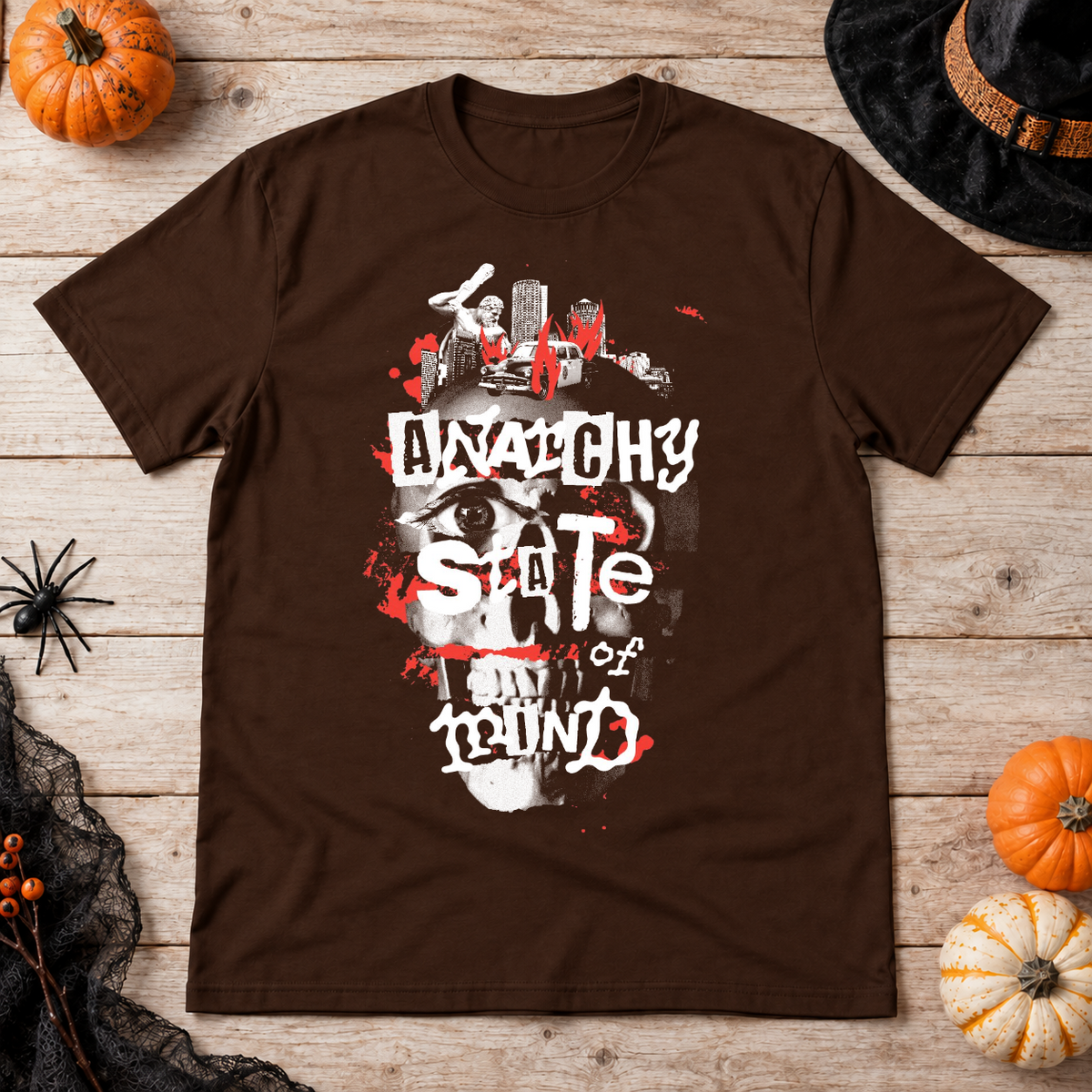 Anarchy State of Mind T-Shirt – Punk Rock Streetwear Graphic Graphic Tee - Color: chocolate