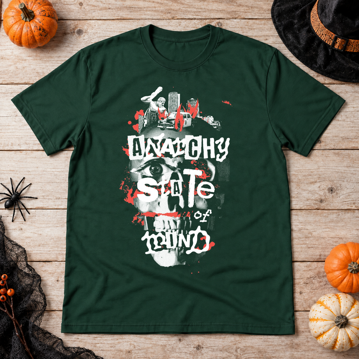 Anarchy State of Mind T-Shirt – Punk Rock Streetwear Graphic Graphic Tee - Color: forest green
