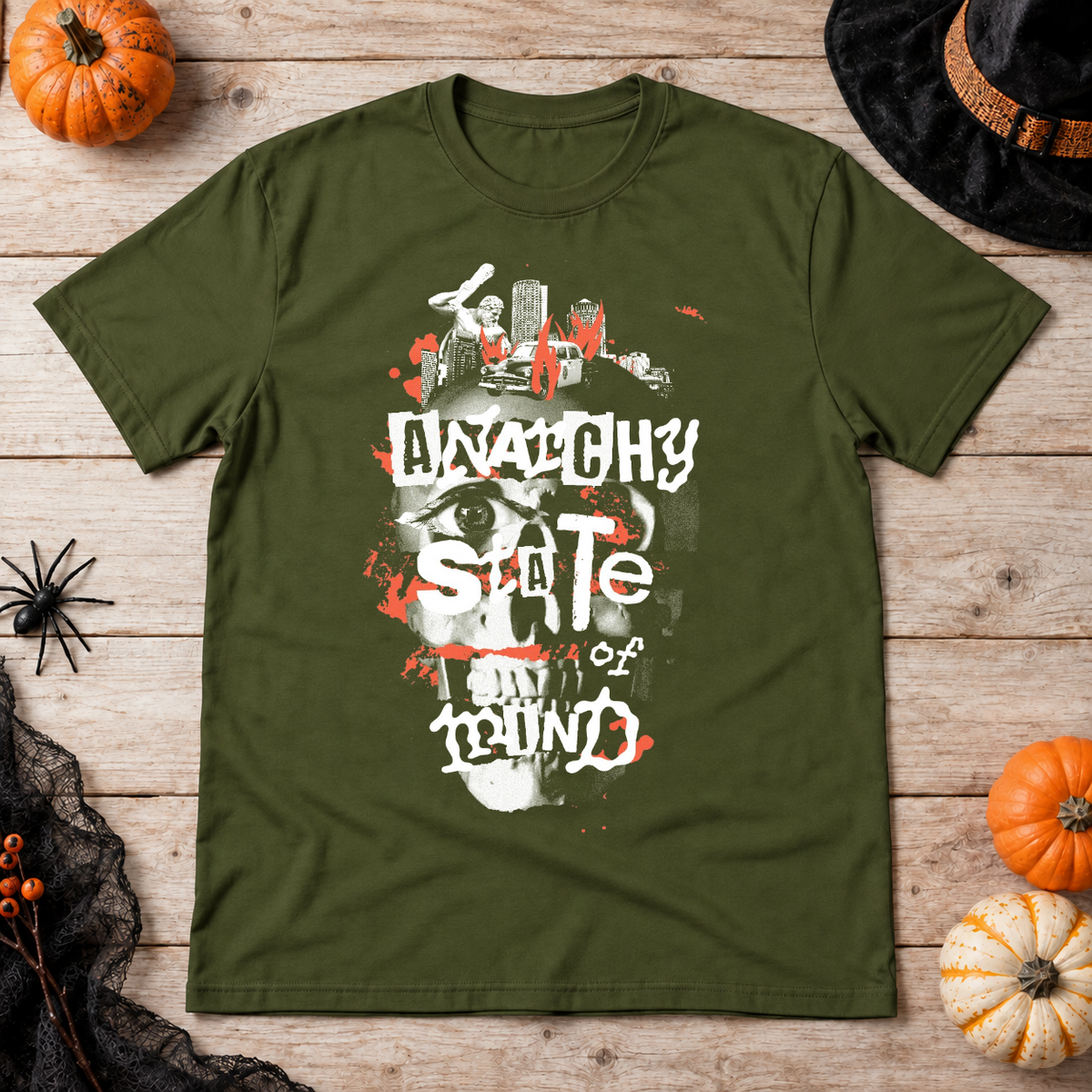 Anarchy State of Mind T-Shirt – Punk Rock Streetwear Graphic Graphic Tee - Color: military green