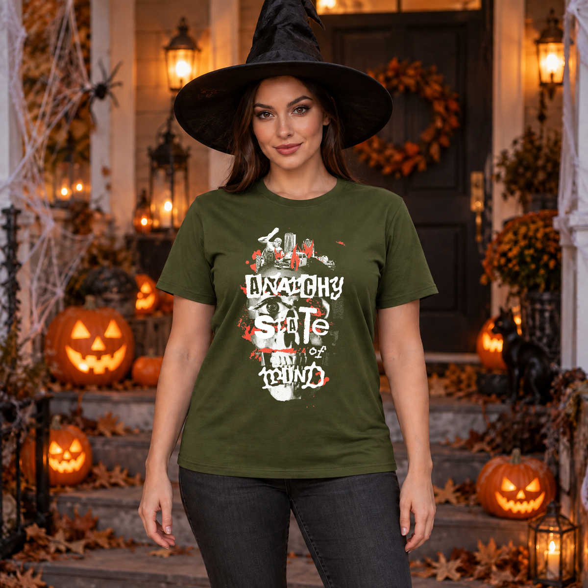 Anarchy State of Mind T-Shirt – Punk Rock Streetwear Graphic Graphic Tee - Color: military green