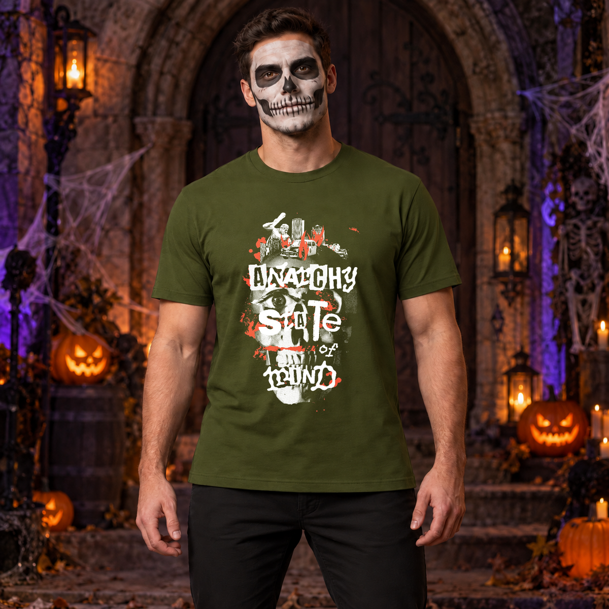 Anarchy State of Mind T-Shirt – Punk Rock Streetwear Graphic Graphic Tee - Color: military green