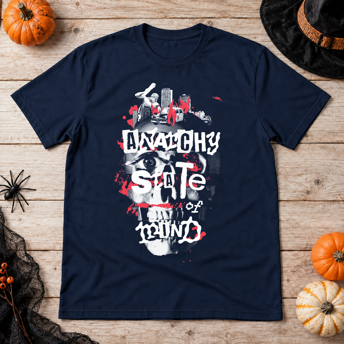 Anarchy State of Mind T-Shirt – Punk Rock Streetwear Graphic Graphic Tee - Color: navy
