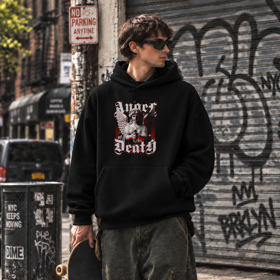 Angel of Death Hoodie – Gothic Streetwear Poster Graphic Hoodie - Color: black