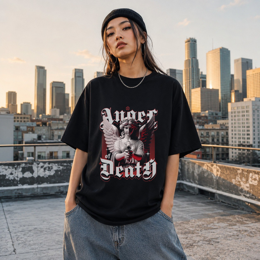 Angel of Death T-Shirt – Gothic Streetwear Poster Graphic Tee - Color: Black