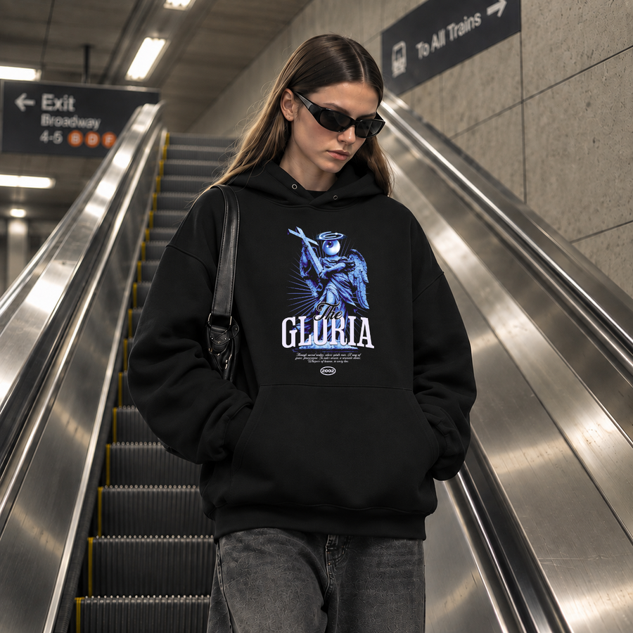 Angel Vintage Graphic Hoodie – Gothic Streetwear Poster Graphic Hoodie - Color: black
