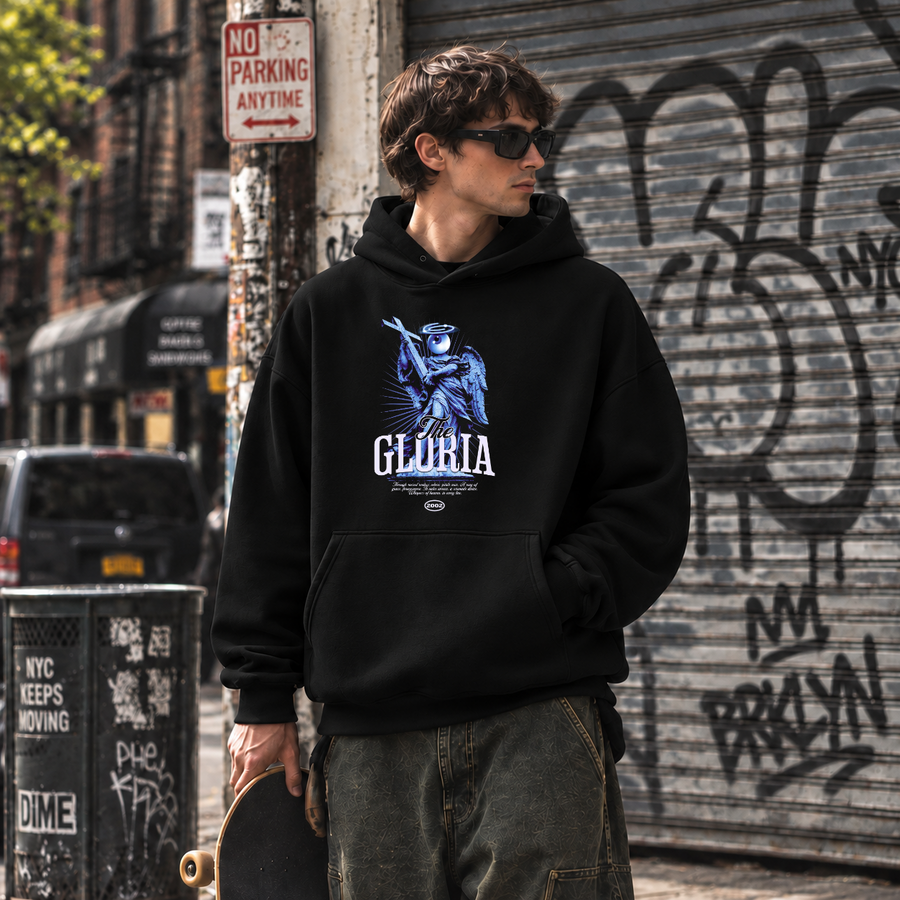 Angel Vintage Graphic Hoodie – Gothic Streetwear Poster Graphic Hoodie - Color: black