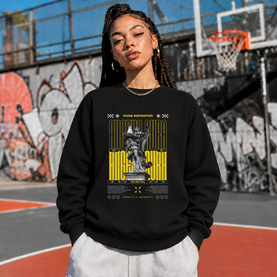 Angelic Aura Statue Sweatshirt – Gothic Streetwear Poster Graphic Sweatshirt - Color: black
