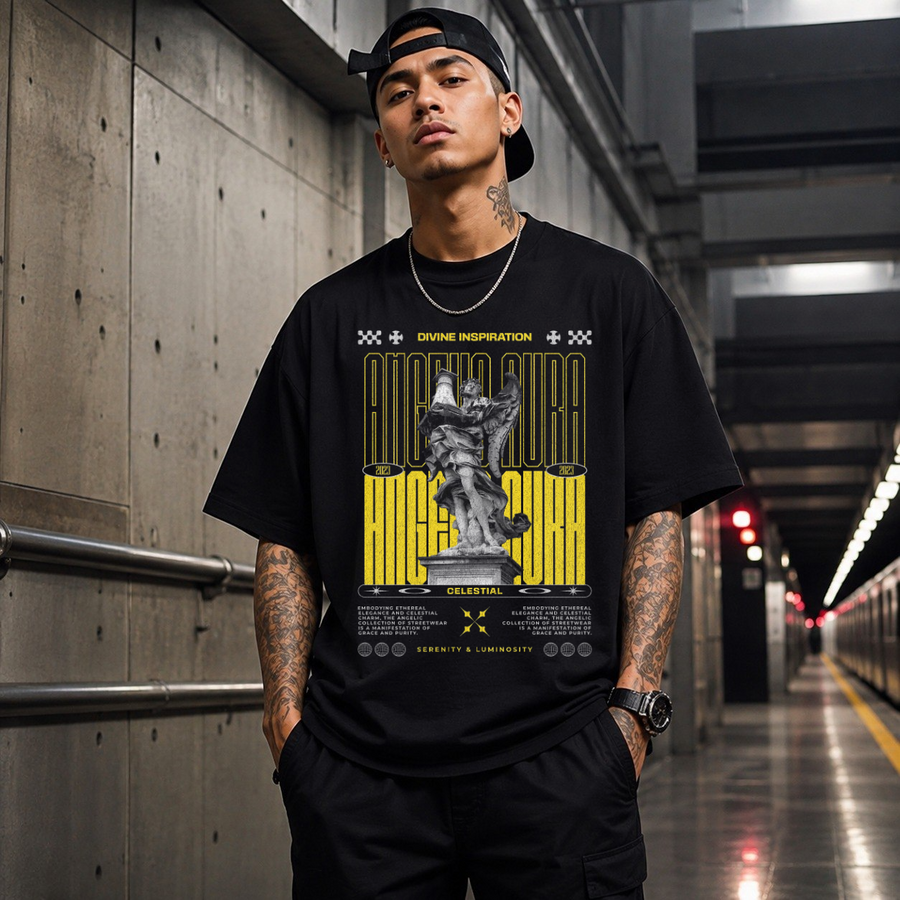 Angelic Aura Statue T-Shirt – Gothic Streetwear Poster Graphic Tee - Color: Black