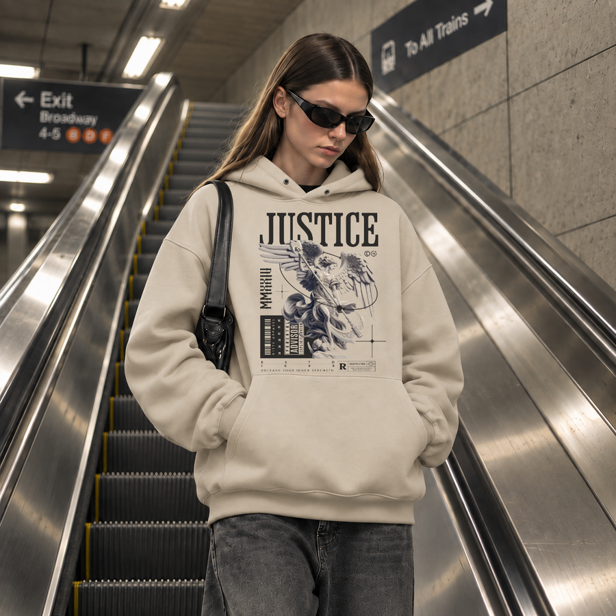 Angelic Justice Streetwear Angel Statue Hoodie – Dark Editorial / Gothic Streetwear Hoodie - Color: sand