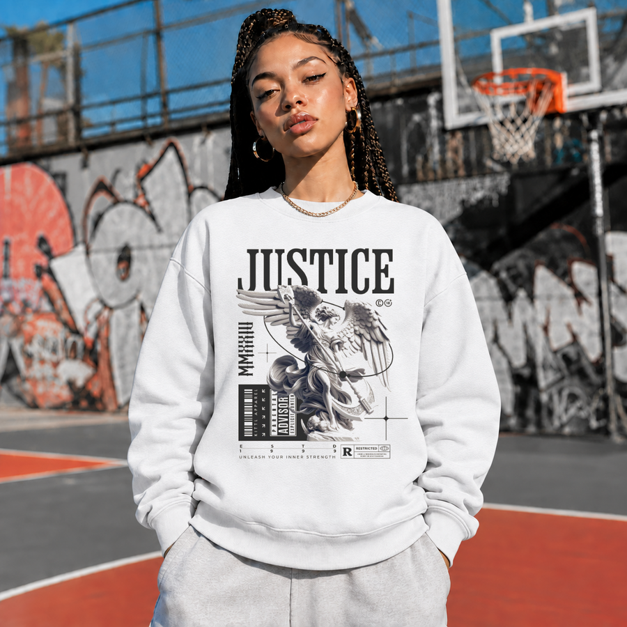 Angelic Justice Streetwear Angel Statue Sweatshirt – Dark Editorial / Gothic Streetwear Sweatshirt - Color: ash