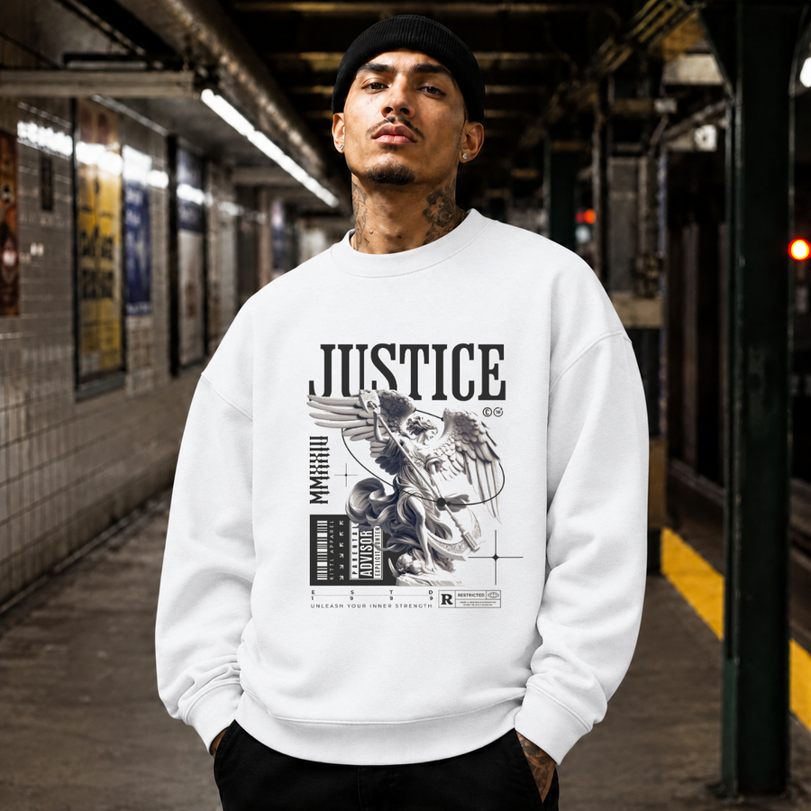 Angelic Justice Streetwear Angel Statue Sweatshirt – Dark Editorial / Gothic Streetwear Sweatshirt - Color: ash