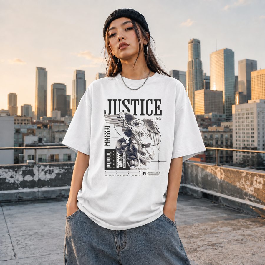 Angelic Justice Streetwear Angel Statue T-Shirt – Dark Editorial / Gothic Streetwear Tee - Color: ash