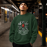 Angels Guard Our Hearts Cherub Sweatshirt – Religious Imagery Collage Graphic Sweatshirt - Color: forest green