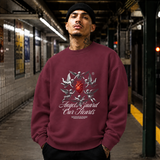 Angels Guard Our Hearts Cherub Sweatshirt – Religious Imagery Collage Graphic Sweatshirt - Color: maroon