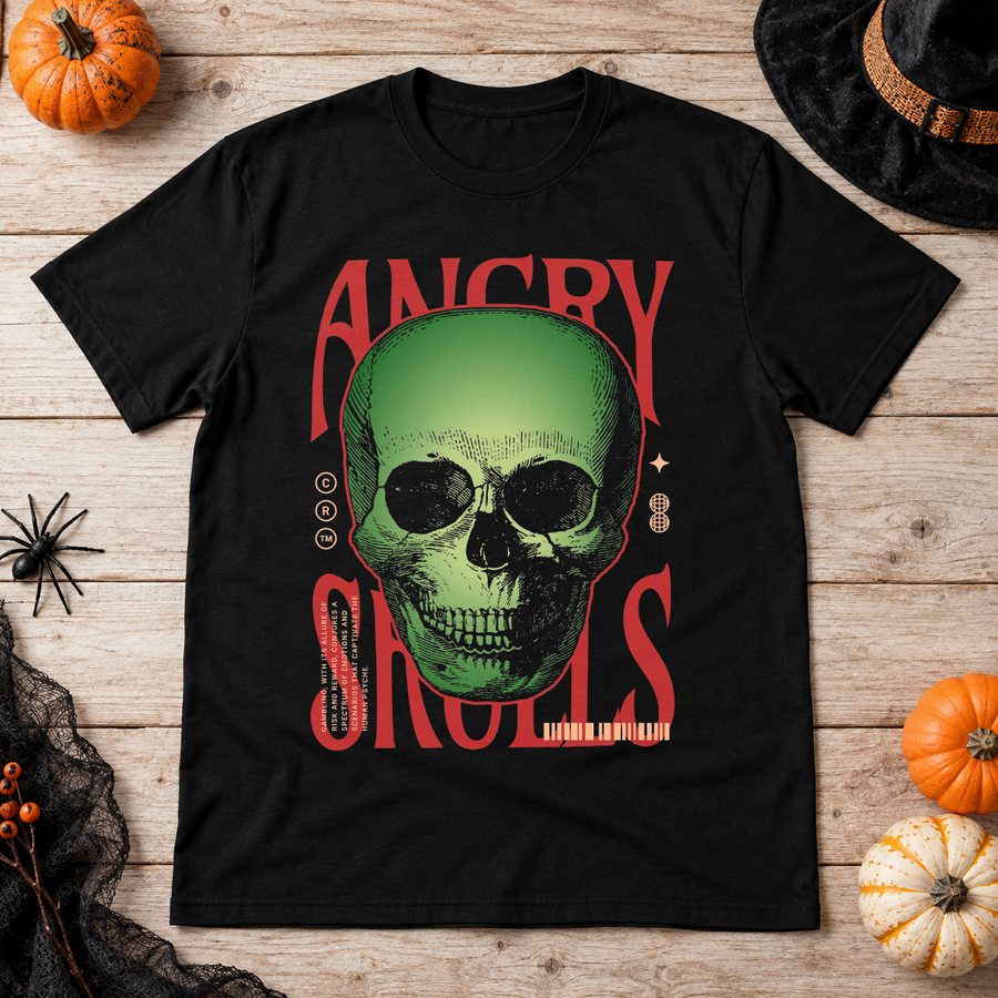 Angry Skulls T-Shirt – Skull & Reaper Gothic Graphic Graphic Tee - Color: black
