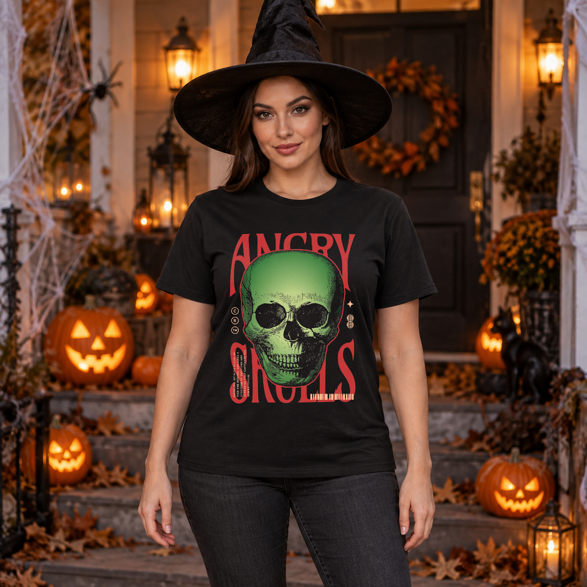 Angry Skulls T-Shirt – Skull & Reaper Gothic Graphic Graphic Tee - Color: black
