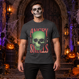 Angry Skulls T-Shirt – Skull & Reaper Gothic Graphic Graphic Tee - Color: dark heather